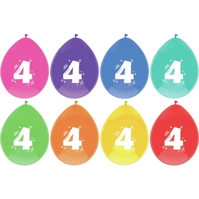 Afbeelding van Ballonnen 4 jaar frisse kleuren 8 stuks