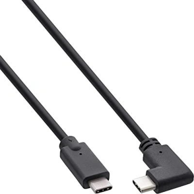 Afbeelding van InLine® USB 3.2 Gen.2 kabel, Type C stekker/stekker gehoekt, zwart, 0,3 m