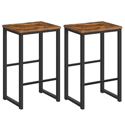 Afbeelding van HOOBRO Barkrukken, set van 2 barstoelen met verschillende hoogtepedalen, zwart stalen frame, voor woonkamer, eetkamer, keuken, industrieel ontwerp, rustiek bruin EBF34BY01G1