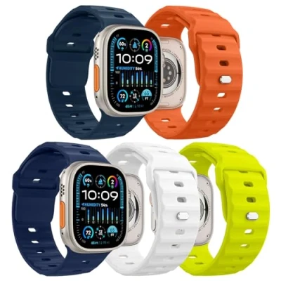 Afbeelding van MoKo 5Pack Ocean band Compatible with Apple Watch Ultra 2 Strap 49mm 46mm 45mm 44mm 42mm for Men Women,Silicone Replacement Wrist iWatch Series 10 9 8 7 6 5 4 SE 2,ColorA