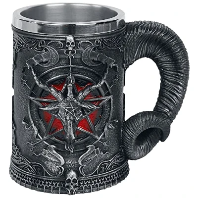 Afbeelding van Nemesis Now Baphomet Tankard 16,5 cm, hars w/roestvrij staal, zwart, hoofd biermok, Sabbatic Goat Beer Mok, inclusief roestvrijstalen inzetstuk, gegoten in de fijnste hars, vakkundig