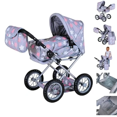 Afbeelding van knorr toys® Ruby poppenwagen, ster grijs roze