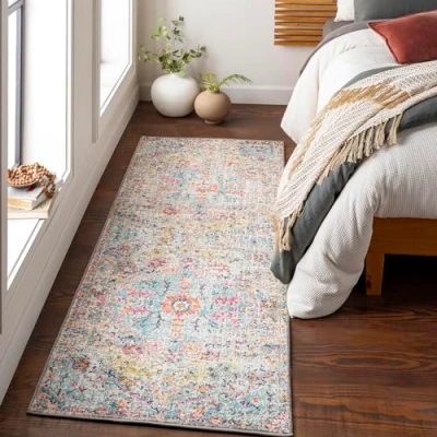 Afbeelding van SURYA Vloerkleed Hal Slaapkamer Vintage Oosters Loper Gang LOU Meerkleurig/Grijs 80x220 cm