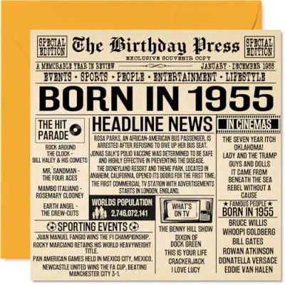 Afbeelding van 69e verjaardagskaarten voor mannen vrouwen geboren in 1955 krant Happy 69 verjaardagskaart opa oma Nan Vintage Retro terug 1955, 145 mm x negenenzestig verjaardag