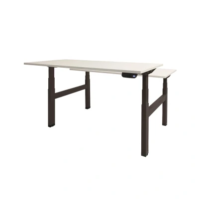 Afbeelding van Dextro plus duo zit/sta 180x80cm, electrisch hoogte verstelbare werkplek, H poot frame. Frame kleur zwart (RAL9005) en blad krijtwit.