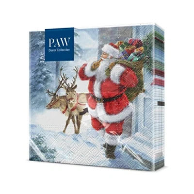 Afbeelding van PAW Papieren Servetten 3 laags (33 x 33 cm) I 20 Stuks Gedrukt met Inkt op Waterbasis Kerstversiering Ideaal voor Kerstmis en Kerstfeest Gekleurde Kleur: Santa is coming