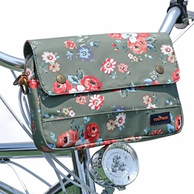 Afbeelding van Tourbn Waterdichte Canvas Fietstassen Fiets Pouch Stuur Tas Bloem Patroon, Groen, 25*18*6cm (T TB193CA FL)