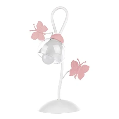 Afbeelding van ONLI tafellamp van metaal vlinders geschilderd glas transparant wit/roze