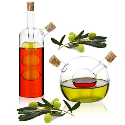 Afbeelding van Robin Goods® 2 delige oliedispenserset in 1 azijn en oliefles met kurk glazen container om te vullen flessen inzet openingen karaffen