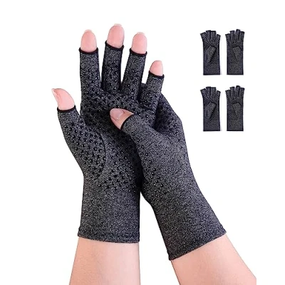 Afbeelding van Donfri 2 paar artritis handschoenen, artrose compressie vingerloze handschoenen voor pijnverlichting, gaming, typen en warmte mannen vrouwen, antislip, maat M, zwart