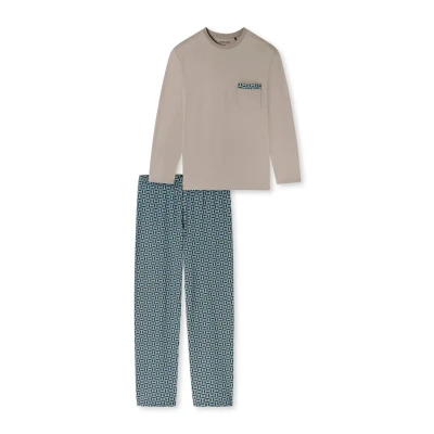 Afbeelding van Schiesser Heren pyjama lange nachtkleding set pyjamaset, Bruinggrijs 180262, 48
