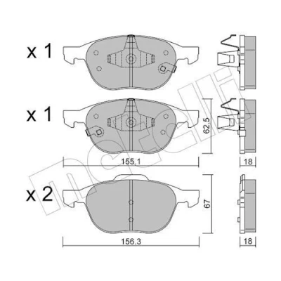 Afbeelding van METELLI 22 0534 2 Remblokkenset Met akoestische slijtagewaarschuwing FORD: FOCUS 3, VOLVO: C30
