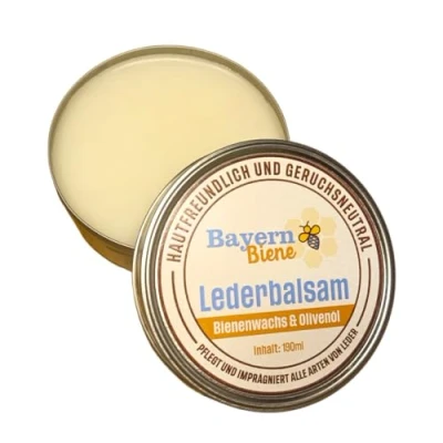 Afbeelding van BayernBiene leren balsem van bijenwas met olijfolie, 190 ml, huidvriendelijk en geurloos, leerverzorging voor schoenen, riemen, zadels, koffers, meubels, kleding, autobeslag