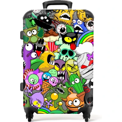 Afbeelding van NoBoringSuitcases.com Kinderkoffer Monster Neon Patronen Jongen Kind Kindertrolley meisje Reiskoffer kinderen TSA slot 66 cm koffer 60 liter 20 kg bagage Hardcase Grote Lichtgewicht