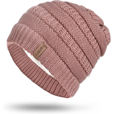 Afbeelding van CALIYO Beanie Muts Wintermuts Heren &amp; Dames Warme Mutsen Gebreide Skimutsen Gevoerd Wol Roze