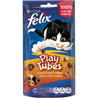Afbeelding van Purina Felix Play Tubes Snacks met kip en leversmaak, 8 stuks (8 x 50 g)