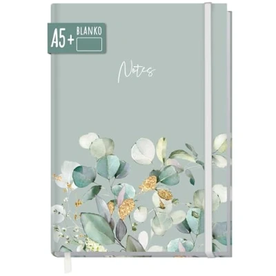 Afbeelding van Paper&amp;you® notitieboek, A5+, blanco, met elastiek, Minty Bladeren, 156 pagina&#039;s, 78 vellen, als bullet journal, schetsboek, dagboek, duurzaam en klimaatvriendelijk