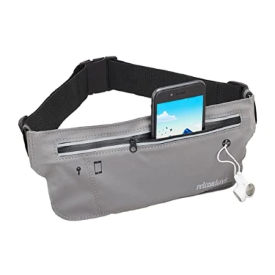 Afbeelding van Relaxdays heuptas hardlopen running bag 2 vakken heupband waterdicht grijs