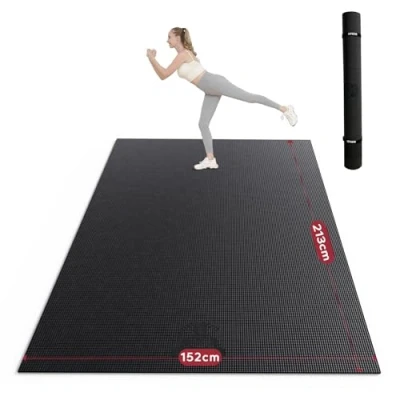 Afbeelding van HAPBEAR Yogamat XXL extra breed, sportmat, fitnessmat, antislip, 213 x 152/183 122 0,8 cm dik, hoge dichtheid, ultra duurzaam pvc, gymnastiekmat met fitnessbanden, schoenvriendelijk, zwart