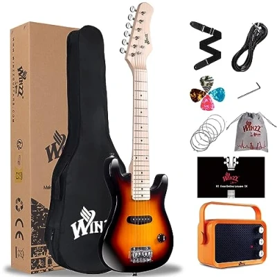 Afbeelding van Winzz 30 inch mini elektrische gitaar kinderen esdoorn toets beginnersset voor met versterker (Sunburst), EGM100