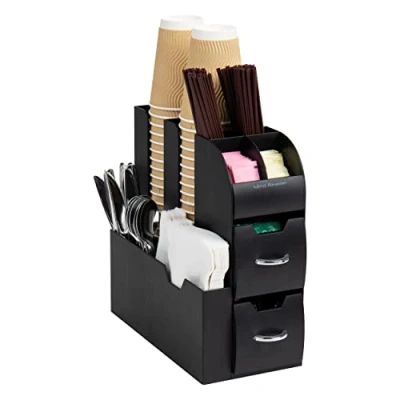 Afbeelding van Mind Reader Koffiekop met 11 compartimenten en kruidenorganizer 2 laden, kunststof rubber, zwart, 1 pak