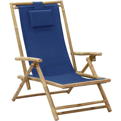Afbeelding van Relaxstoel verstelbaar bamboe en stof marineblauw