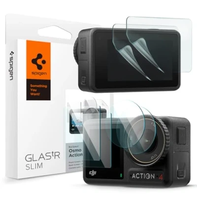 Afbeelding van Spigen Glas.tR Slim Screenprotector compatibel met DJI Osmo Action 4, 6 stuks (2 beschermglas vooraan + 2 lensbeschermglas touchscreen beschermfolies), Anti Scratch, Bubbelvrij, Case friendly