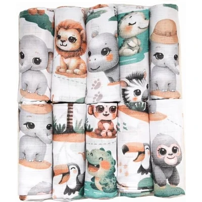 Afbeelding van FENSILO Babyluiers, spuugdoeken, verpakking van 10 stuks, 70 x 80 cm, voor baby&#039;s en pasgeborenen, mousselinedoeken jongens meisjes, spuugdoeken katoen, schoonmaken, afvegen afdekken 07