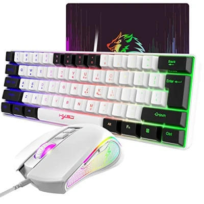 Afbeelding van 60% procent gaming toetsenbord, PS4 toetsenbord mechanisch gevoel, en muis met achtergrondverlichting, RGB gamingmuizencombinatie, bedrade gamingset,