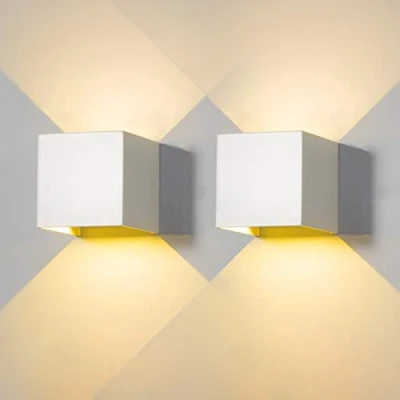 Afbeelding van 2 stuks wandlamp voor buiten, LED, binnenlamp, modern, wit, 6 W, 3000 K, warm IP65, waterdicht, vierkant, aluminium, omhoog en omlaag, verstelbaar, ontwerp eenvoudig te installeren