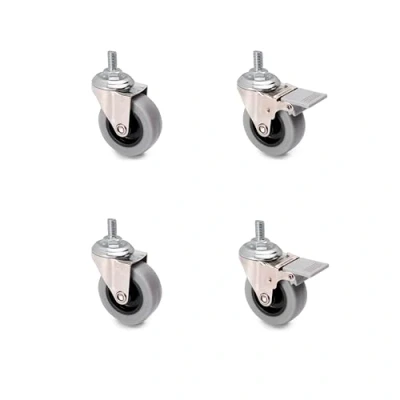 Afbeelding van Emuca 2037121 Set 4 stuks e zwenkwielen voor meubels met aanschroefplaat en kogellagers Ø 50 mm, Gewindestift M8x15, grijs