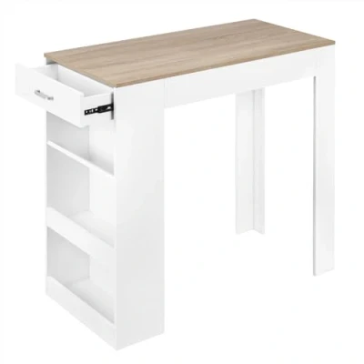 Afbeelding van WOLTU BT47whe Statafel, bartafel, bistrotafel, met 1 lade, 3 planken, wijnrek, keukentafel voor bar, keuken, woonkamer, eetkamer, 100 x 50 cm, wit houtlook