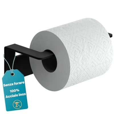 Afbeelding van WEISSENSTEIN Toiletpapierhouder roestvrij staal zonder boren wc rolhouder zelfklevend 16 x 5,5 8 cm zwart