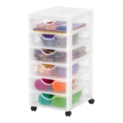 Afbeelding van Iris Ohyama, Toren, Ladekast, Kunststof opbergorganizer met ergonomisch handvat, 7L, 6 laden, wielen, BPA vrij, Kantoor, Slaapkamer, Woonkamer, DDDC 360, wit