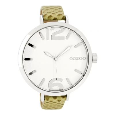 Afbeelding van OOZOO Timepieces Zilverkleurige horloge met beige leren band C7956