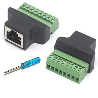 Afbeelding van HTGuoji Ethernet RJ45 Vrouwelijk naar 8 Pin Schroef Terminal Connector Cat7 Cat6 Cat5 Cat5e Kabel Converter CCTV Digitale DVR Netwerkadapter In Line Coupler (RJ45 Vrouwelijke 2 stuks)