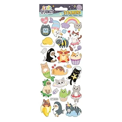Afbeelding van Craft Planet Leuke kleurrijke stickers super katten zijn de ideale versieringen benodigdheden voor scrapbooking en het maken van boeken, cadeaus producten gepersonaliseerd
