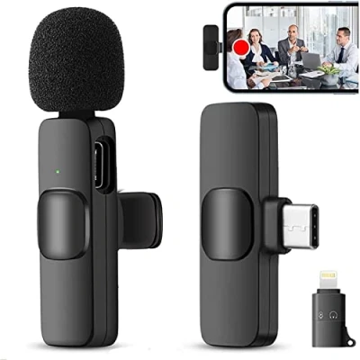 Afbeelding van draadloze lavalier microfoon voor iPhone/Android, mini ruisonderdrukking/mute opname, live stream, YouTube, TikTok, Facebook, automatische synchronisatie (geen app en Bluetooth vereist)