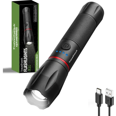 Afbeelding van Travelhawk Zaklamp Oplaadbaar Led Militaire 1000 Lumen Waterproof Inclusief USB C kabel 1 stuks