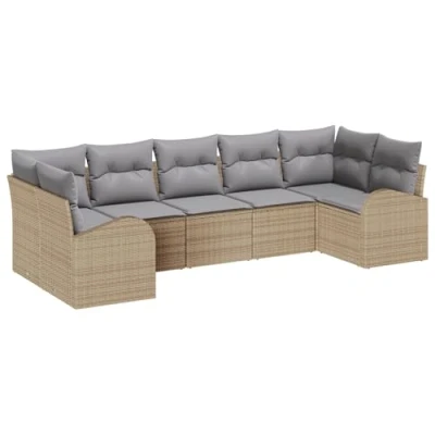 Afbeelding van vidaXL 7 Persoons Tuin Sofa Set met Kussens Beige Poly Rattan