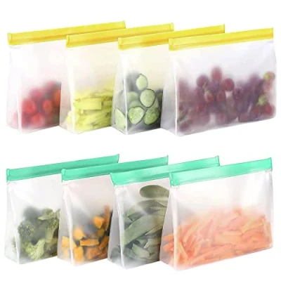 Afbeelding van Herbruikbare siliconen zakjes, staande bodemdesign, ritssluiting, voedselzakken, vrieszakken, sandwichzakken, PEVA opbergzakken voor het bewaren van groenten, melk, snacks, vlees, 8 stuks