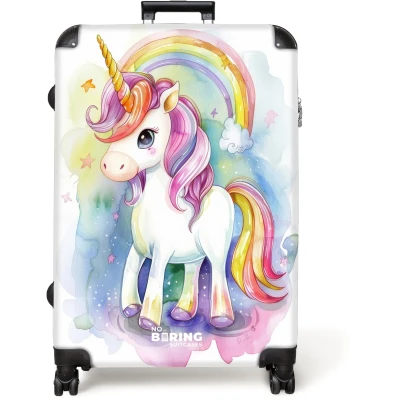 Afbeelding van NoBoringSuitcases.com® Koffer groot Reiskoffer lichtgewicht Eenhoorn Regenboog Kleurrijk Rolkoffer met 4 wielen Grote trolley XL 98 liter bagage