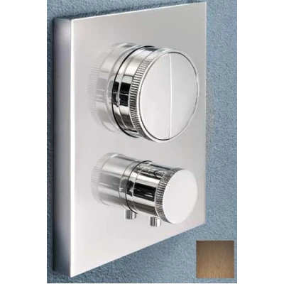 Afbeelding van SB Push Square Inbouw thermostaatkraan met drukknop omsteller en volumeregelaar PVD koper 1208955128