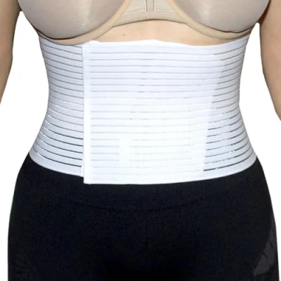 Afbeelding van BODYPERFECT Buikband na de operatie, uniseks, verlichting van rugpijn, rugsteun buikriem, verstelbare sluithoogte 16 cm, wit, L