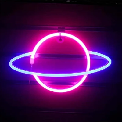 Afbeelding van NIWWIN Neon LED verlichting, slaapkamerdecoratielampen, bedlampjes en op batterijen. Gebruikt om kinderkamer , vakantie verjaardagscadeaus te versieren. (Planeet Roze&amp;Blauw)