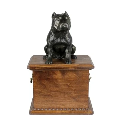 Afbeelding van Art Dog Urn voor hondenas Handgemaakt gedenkteken met koud gegoten bronzen beeld huisdierherdenkingsurn de naam 8,3x11,4x8,7 Amerikaanse Staffordshireterriër I