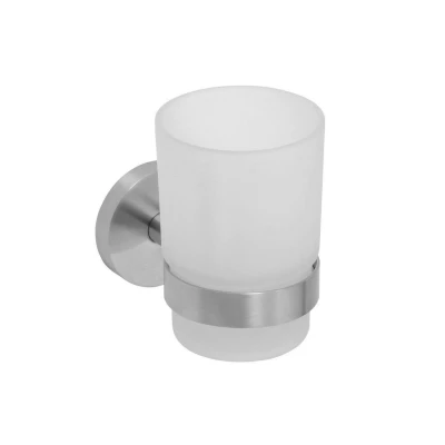 Afbeelding van Bekerhouder Sapho X Steel Hangend 7x10 cm Geborsteld RVS / Melkglas