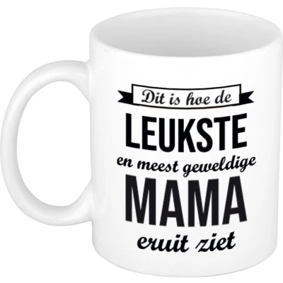 Afbeelding van Leukste en meest geweldige mama cadeau mok / beker wit 300 ml feest mokken