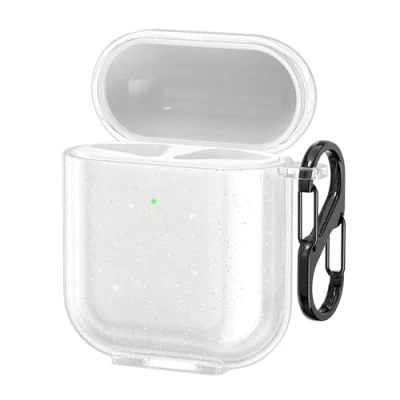 Afbeelding van kwmobile hoesje voor oordopjes compatibel met Apple Airpods 1 &amp; 2 case transparant TPU glitter in