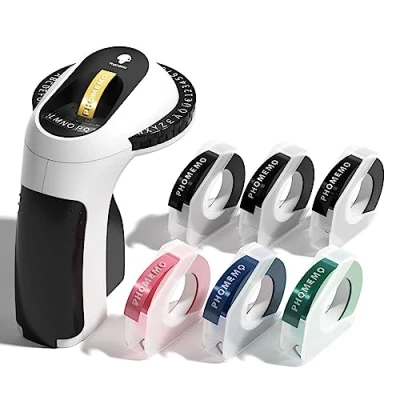 Afbeelding van Phomemo Etiketteerapparaat, 3D reliëfapparaat E975, draagbaar labelprinter, zwart labelprinter met 6 labeltape, ergonomisch design, voor thuis
